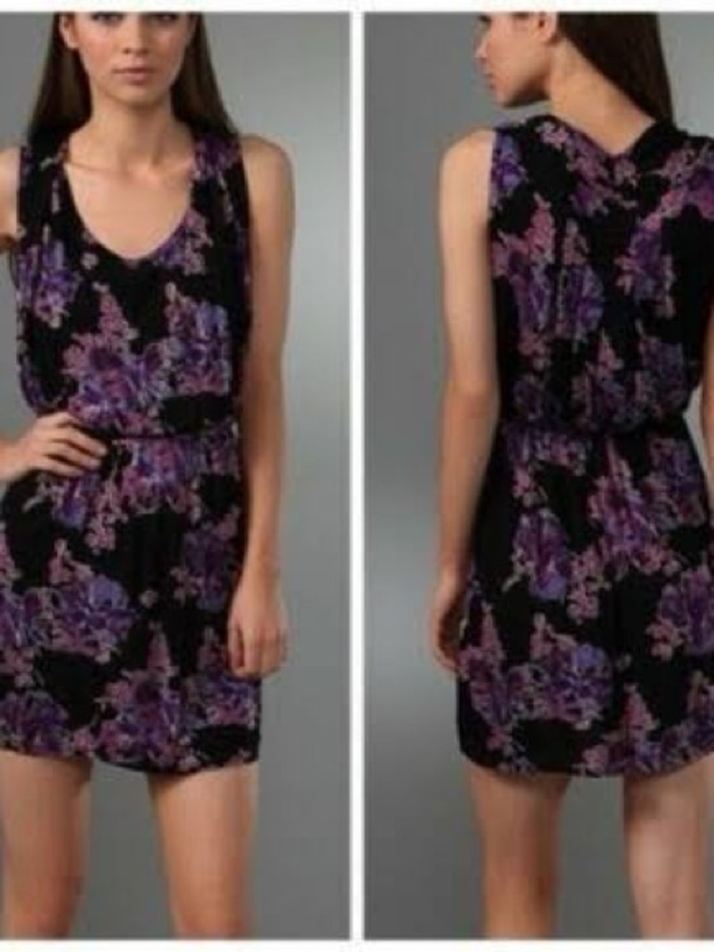 Free People Black Dress with Purple Floral Print